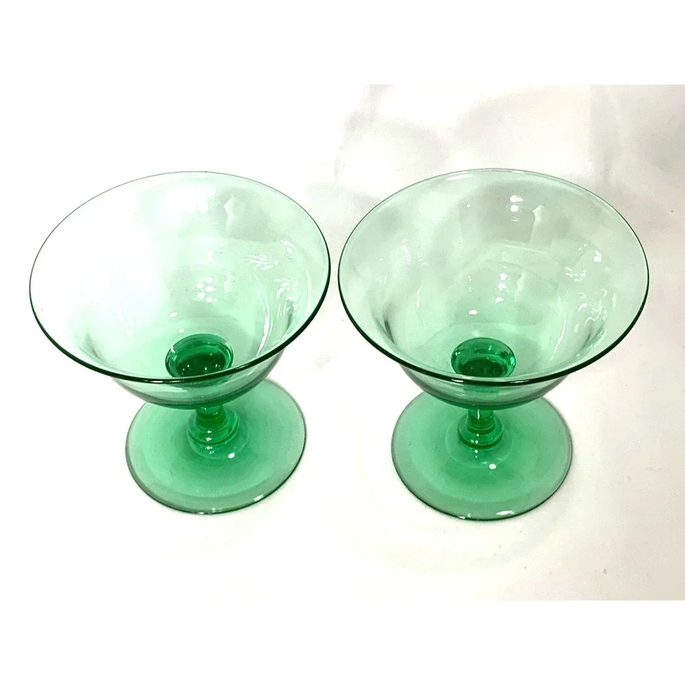 Uranium Glass Coupes Set of 2 Vintage‎ Green Champagne Dessert Vaseline